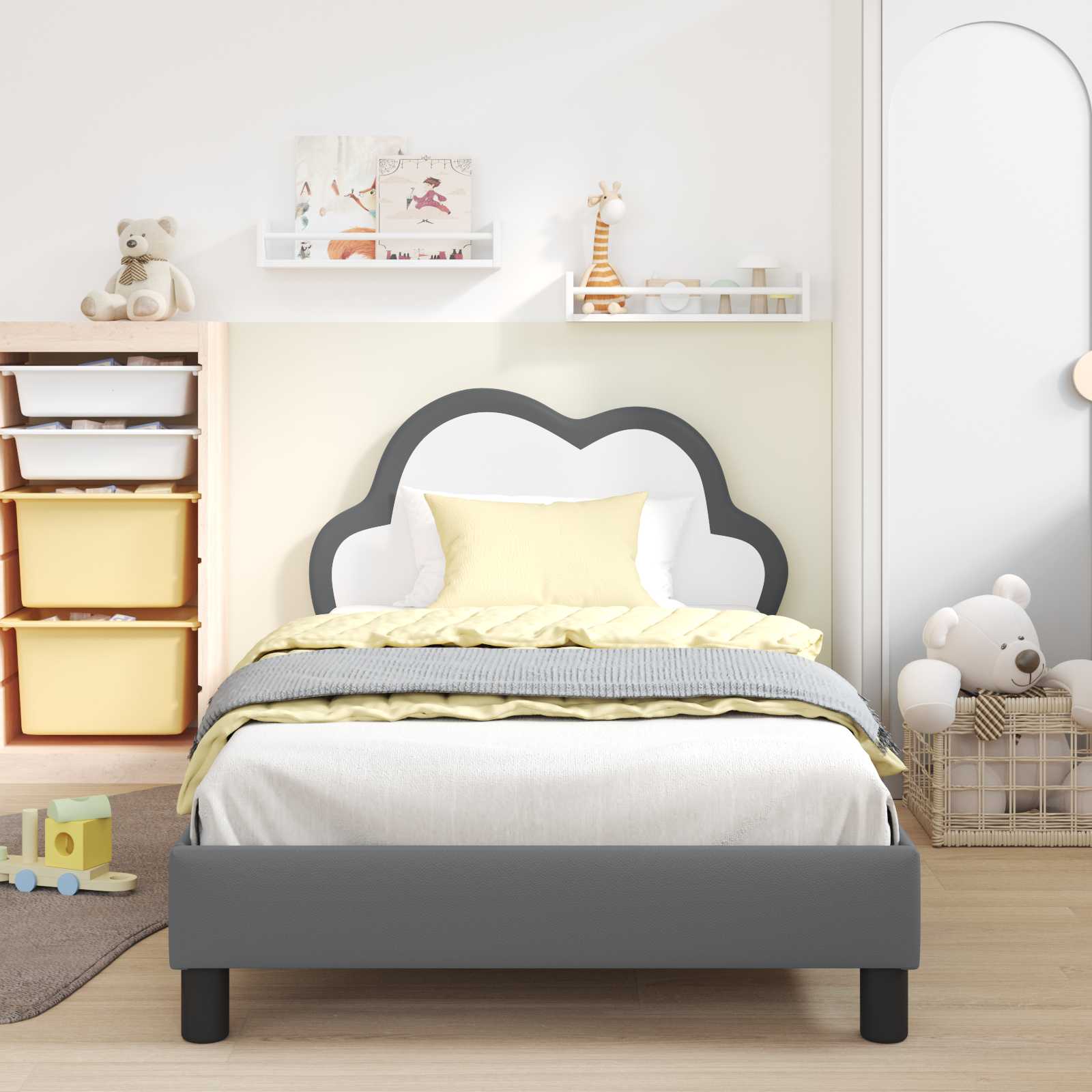 Cadre de lit avec tête de lit Gris clair 90 x 190 cm PU - XIOS