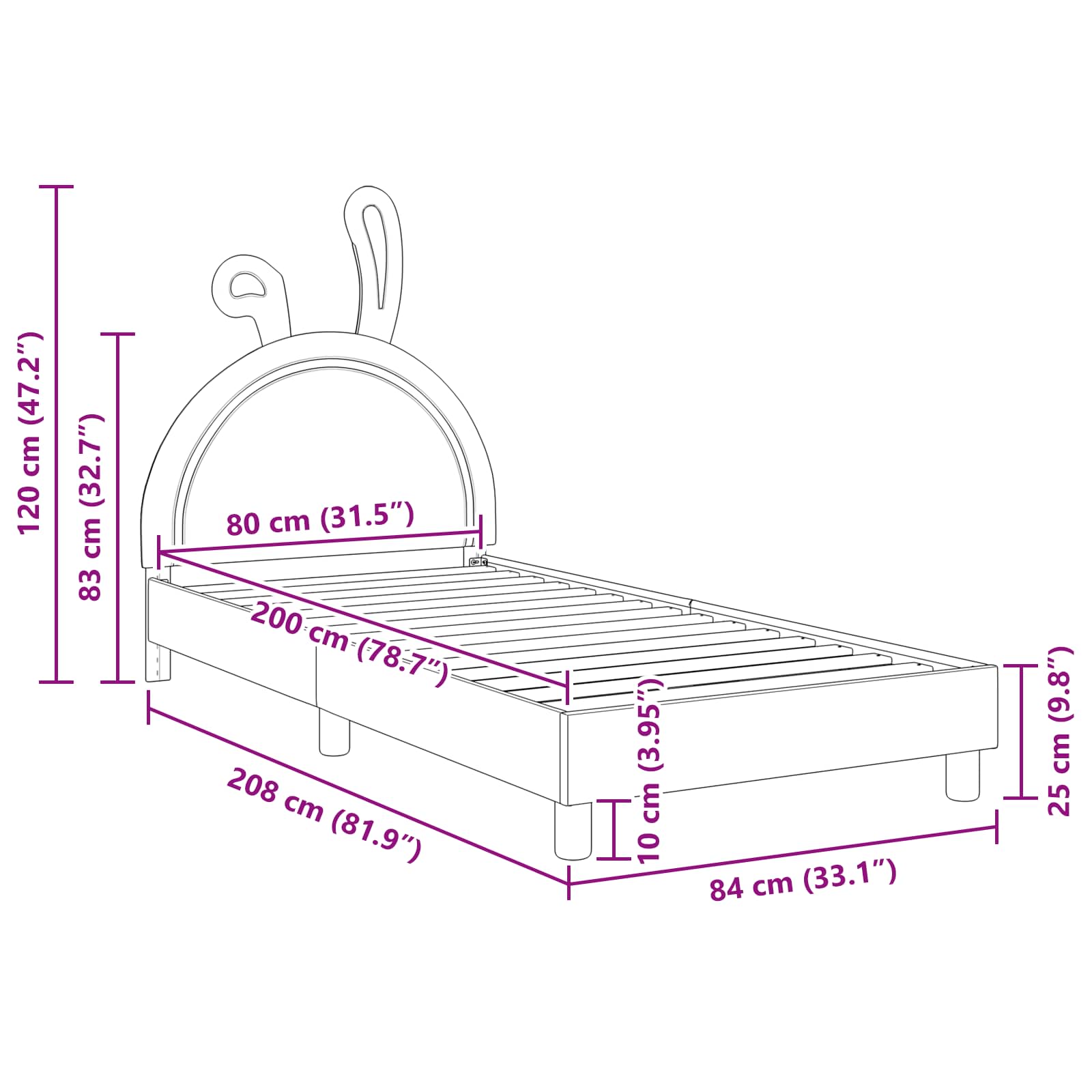 Cadre de lit pour enfants avec tête de lit Rose 80 x 200 cm PU - XIOS