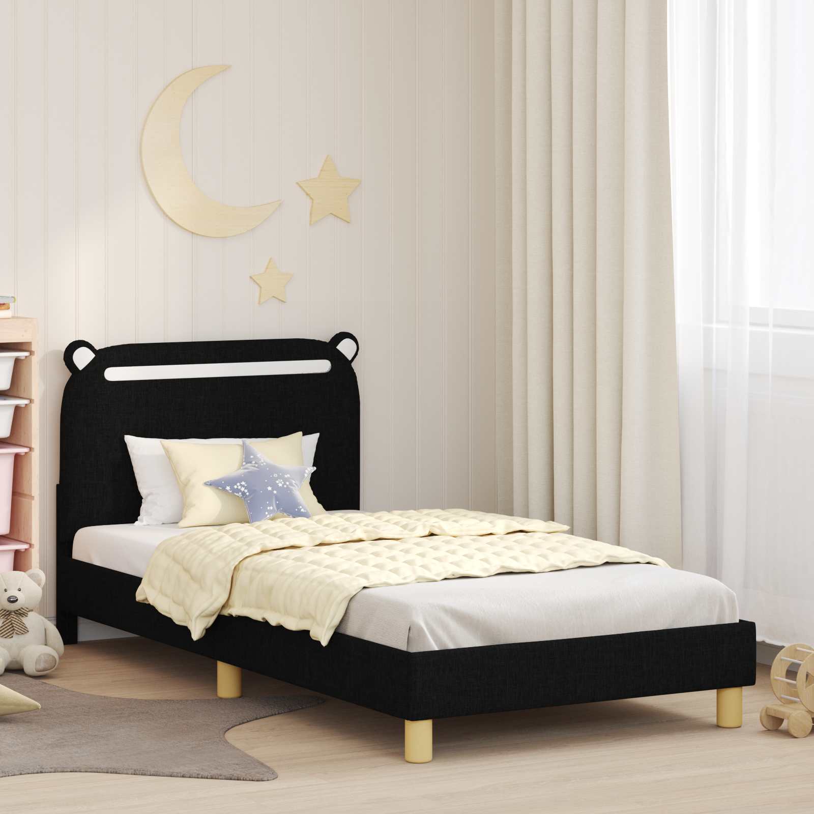 Cadre de lit pour enfants avec tête de lit Noir 90 x 200 cm - XIOS