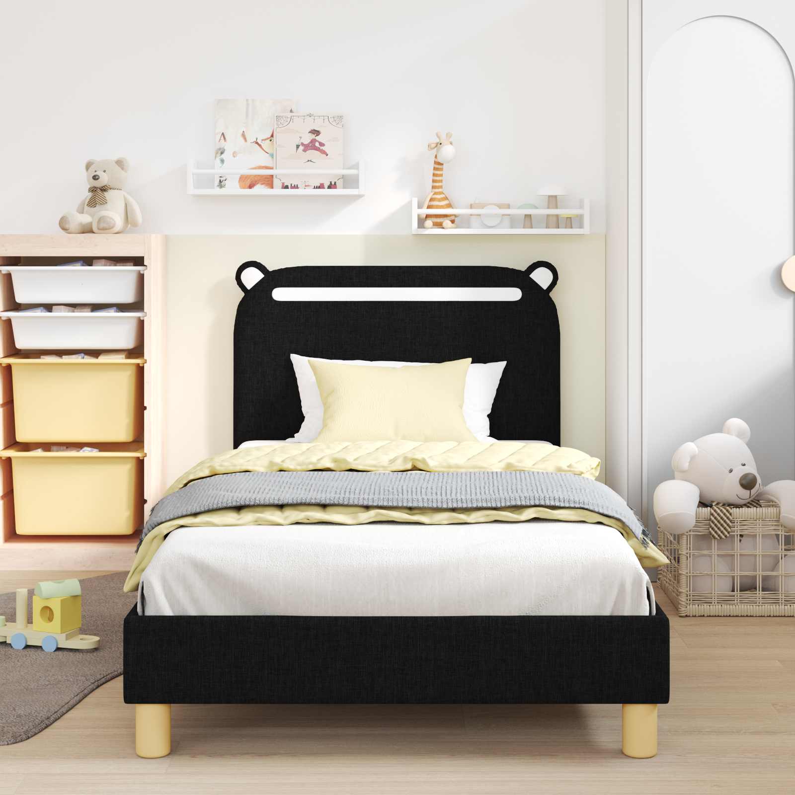 Cadre de lit pour enfants avec tête de lit Noir 90 x 200 cm - XIOS