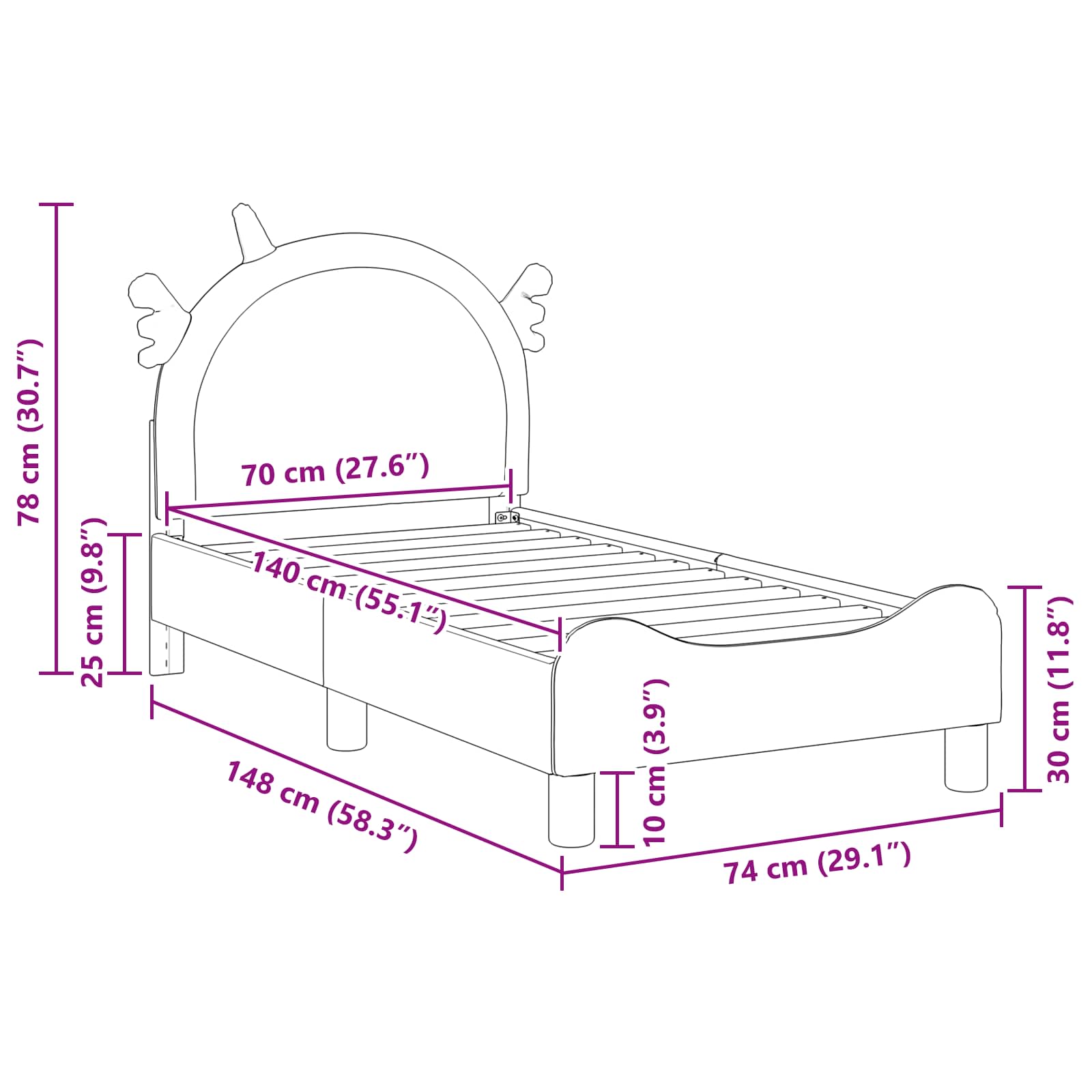 Cadre de lit pour tout-petit avec tête de lit Rose 70 x 140 cm - XIOS