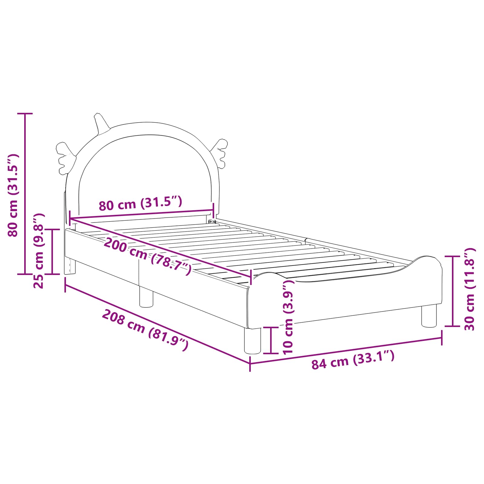Cadre de lit pour enfants avec tête de lit Rose 80 x 200 cm PU - XIOS
