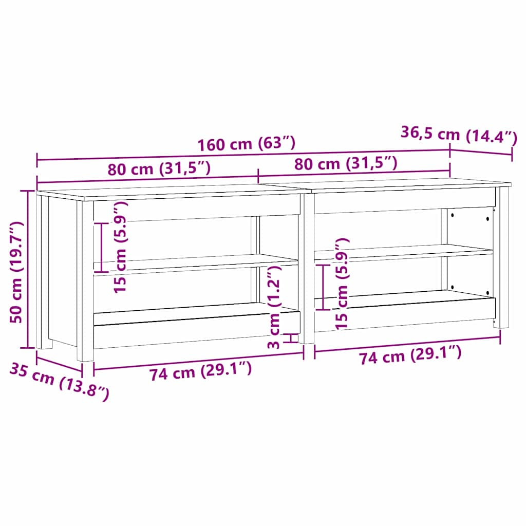 Banc à chaussures avec étagère Marron cire 160 x 36.5 x 50 cm - XIOS