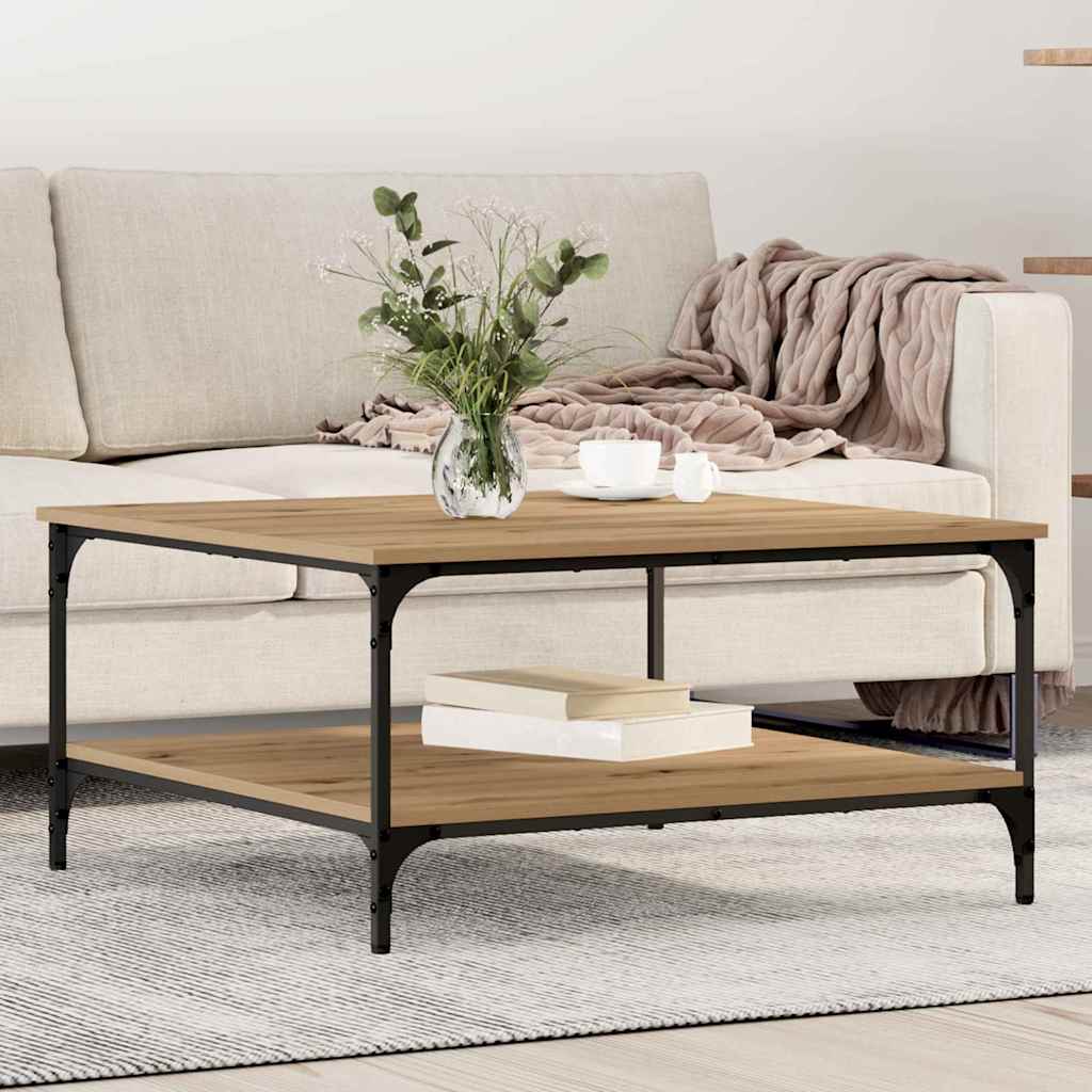 Table basse chêne artisanal 80 x 80 x 40 cm Bois d'ingénierie