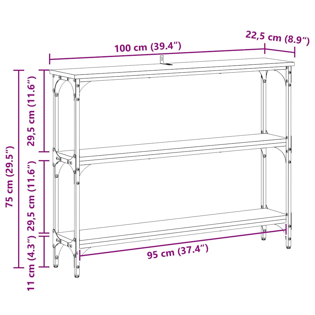 Table console avec étagère Chêne noir 100 x 22.5 x 75 cm - XIOS