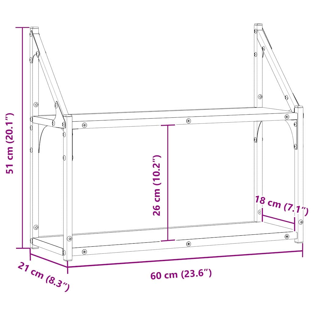Étagère Murale avec étagère chêne artisanal 60 x 21 x 51 cm - XIOS