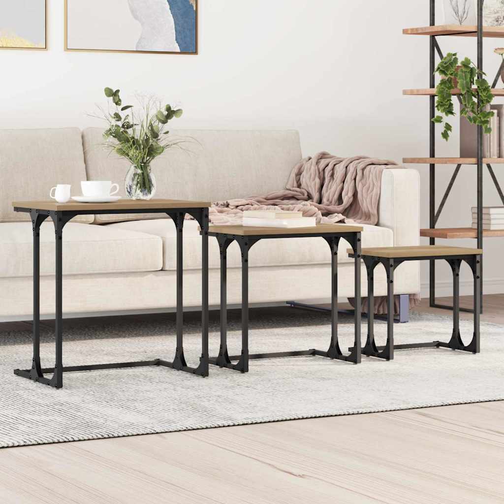 Table basse gigogne 3 pc chêne artisanal 50.5 x 35 x 53 cm - XIOS