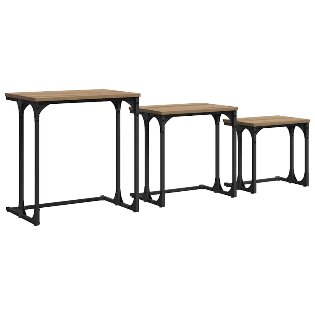 Table basse gigogne 3 pc chêne artisanal 50.5 x 35 x 53 cm - XIOS