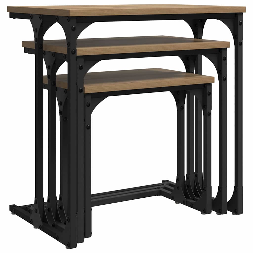 Table basse gigogne 3 pc chêne artisanal 50.5 x 35 x 53 cm - XIOS