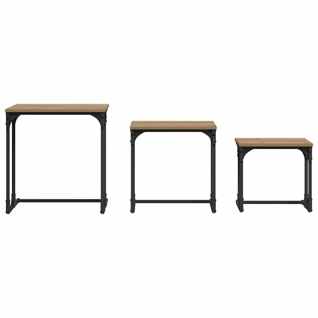 Table basse gigogne 3 pc chêne artisanal 50.5 x 35 x 53 cm - XIOS