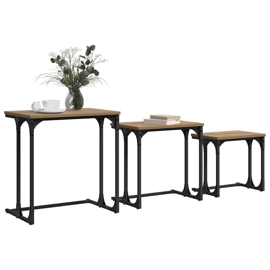 Table basse gigogne 3 pc chêne artisanal 50.5 x 35 x 53 cm - XIOS
