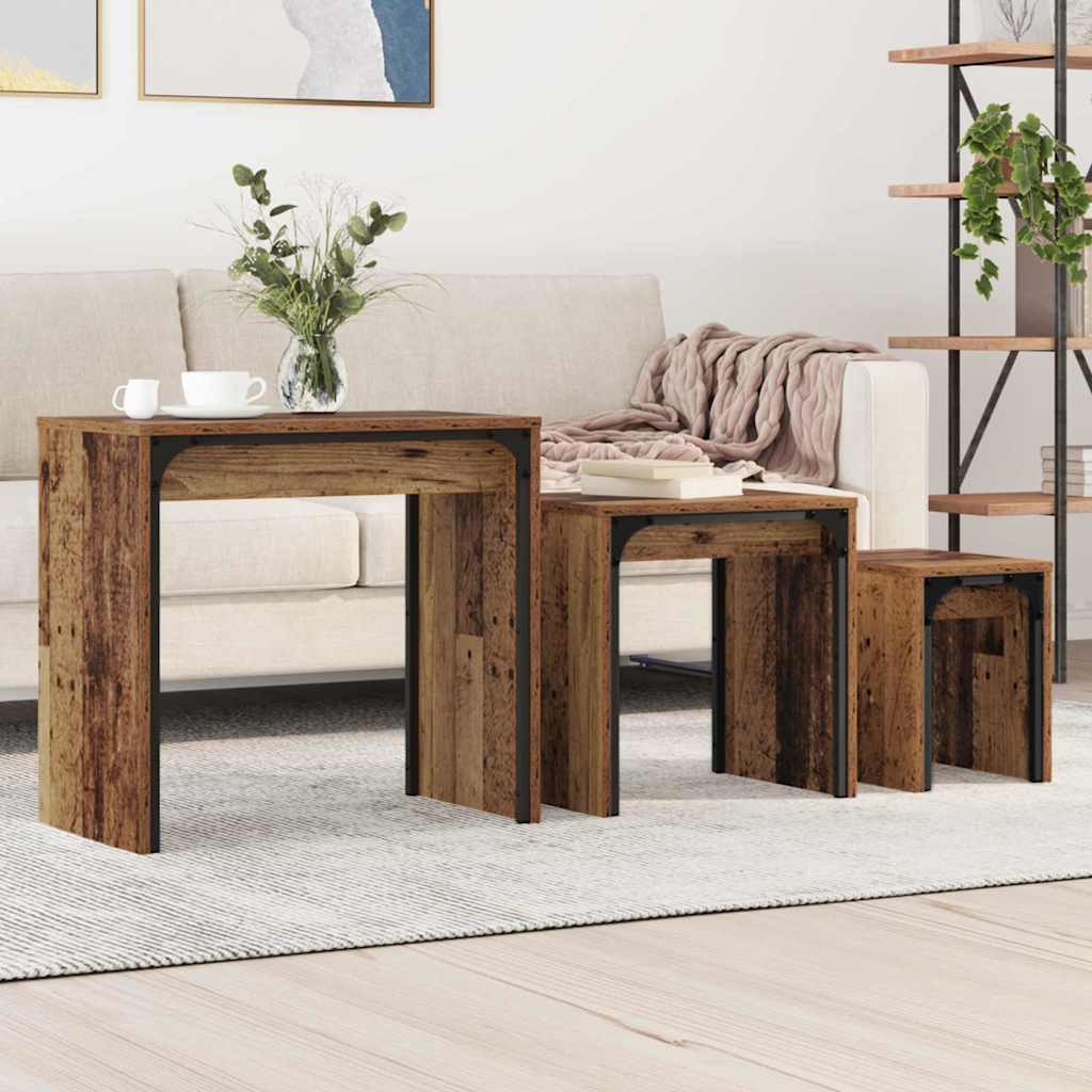 Table basse gigogne 3 pcs Bois ancien 60 x 35 x 56 cm - XIOS