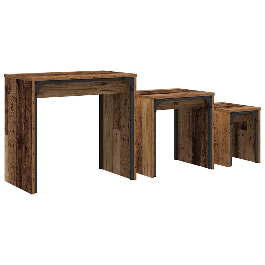 Table basse gigogne 3 pcs Bois ancien 60 x 35 x 56 cm - XIOS