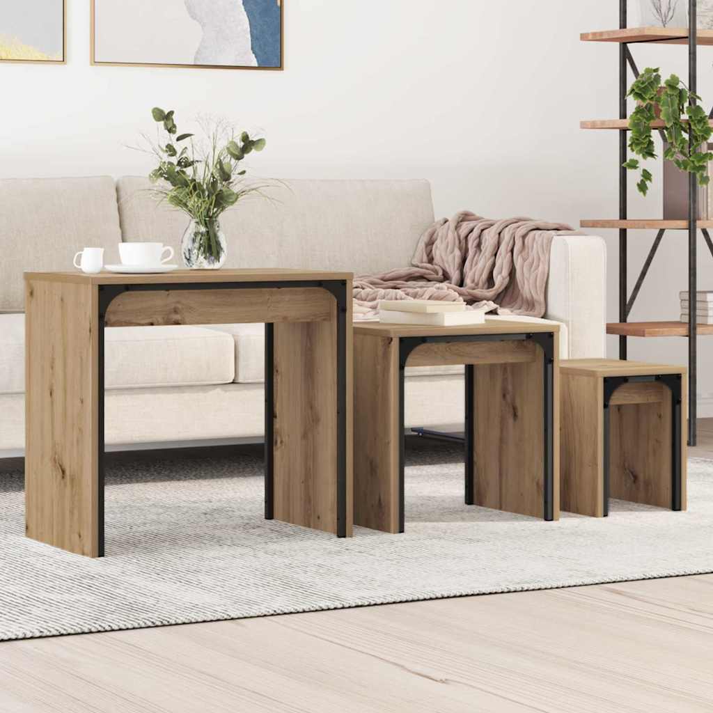 Table basse gigogne 3 pcs chêne artisanal 60 x 35 x 56 cm - XIOS