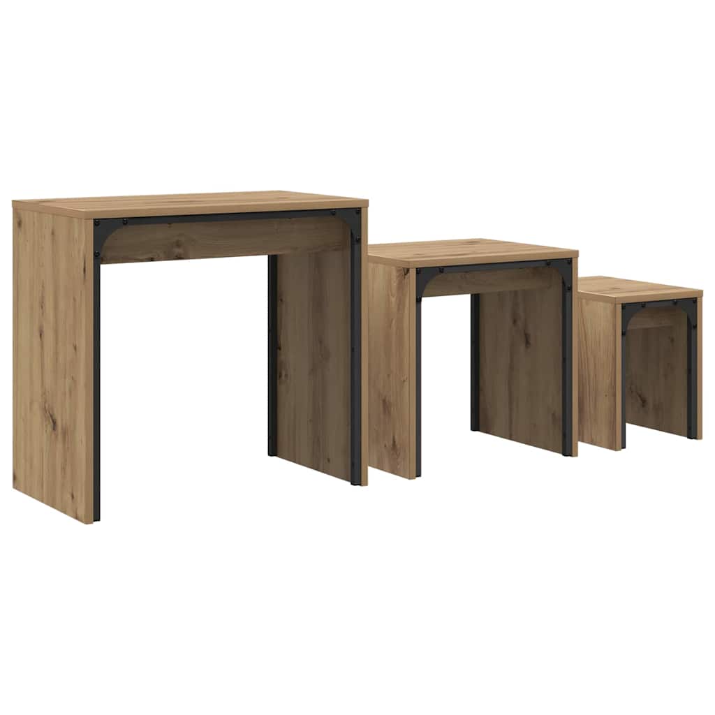 Table basse gigogne 3 pcs chêne artisanal 60 x 35 x 56 cm - XIOS