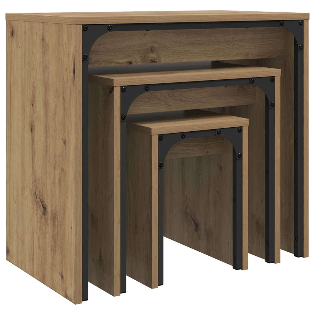 Table basse gigogne 3 pcs chêne artisanal 60 x 35 x 56 cm - XIOS