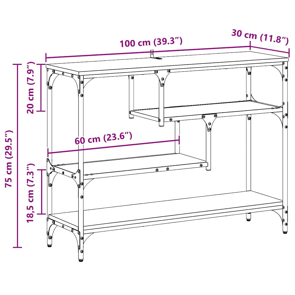 Table console avec étagère chêne artisanal 100 x 30 x 75 cm - XIOS