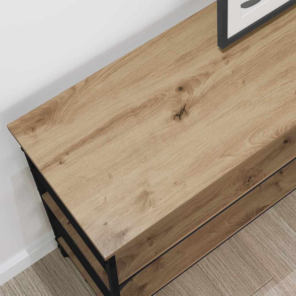 Table console avec étagère chêne artisanal 100 x 32 x 75 cm - XIOS
