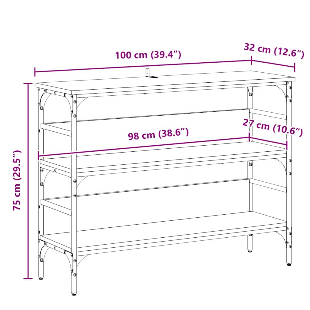 Table console avec étagère chêne artisanal 100 x 32 x 75 cm - XIOS