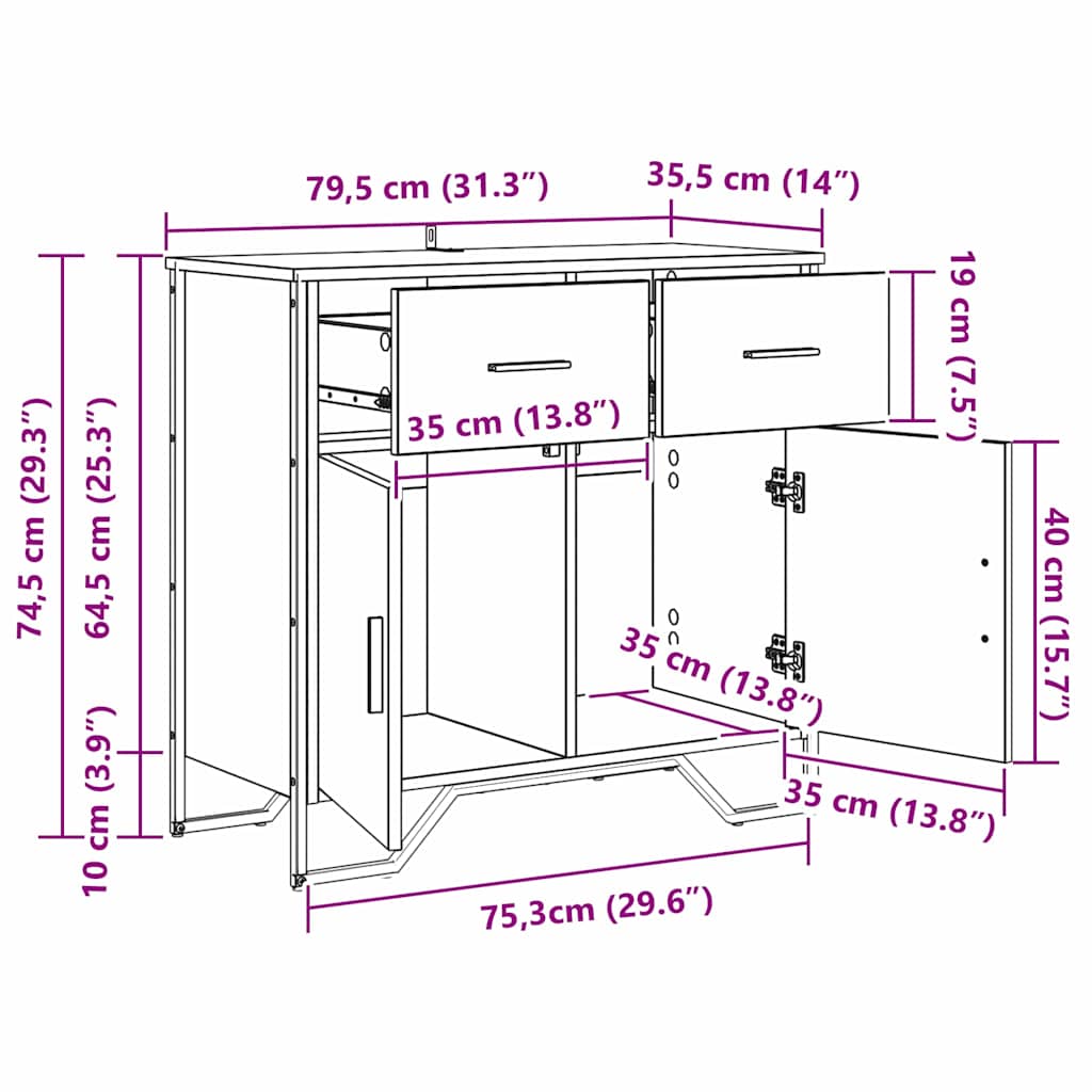 Buffet Chêne noir 79.5 x 35.5 x 74.5 cm Bois d'ingénierie - XIOS