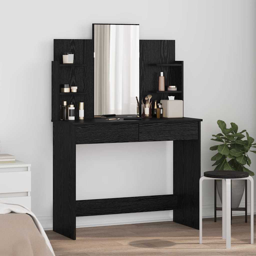 Table de maquillage avec miroir Chêne noir 96 x 39 x 142 cm - XIOS