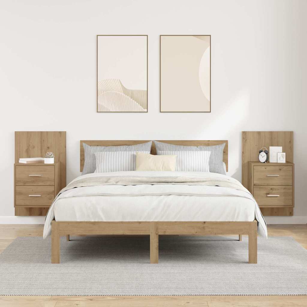 Cabinet de chevet mural avec tiroir 2 pcs Chêne artisanal - XIOS