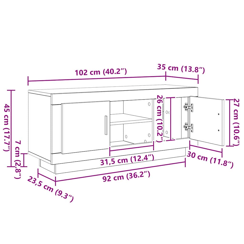 Meuble TV Chêne noir 102 x 35 x 45 cm Bois d'ingénierie - XIOS