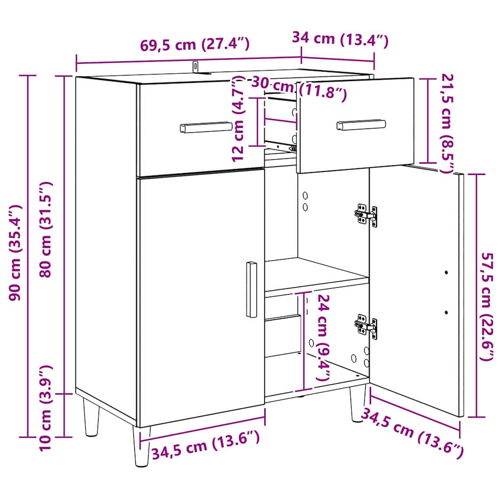Buffet chêne artisanal 34 x 69,5 x 89 cm Bois d'ingénierie - XIOS
