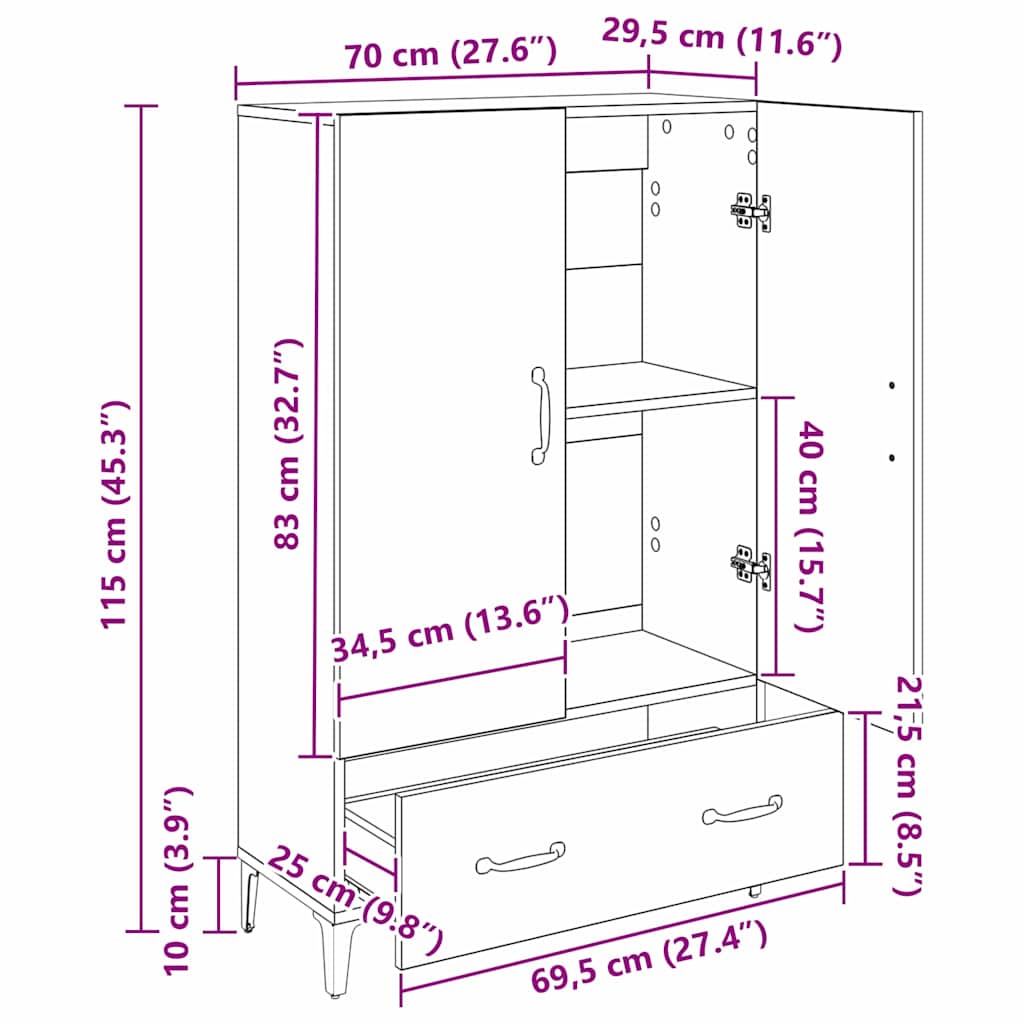 Haut Armoire avec tiroir Chêne noir 70 x 31 x 115 cm - XIOS