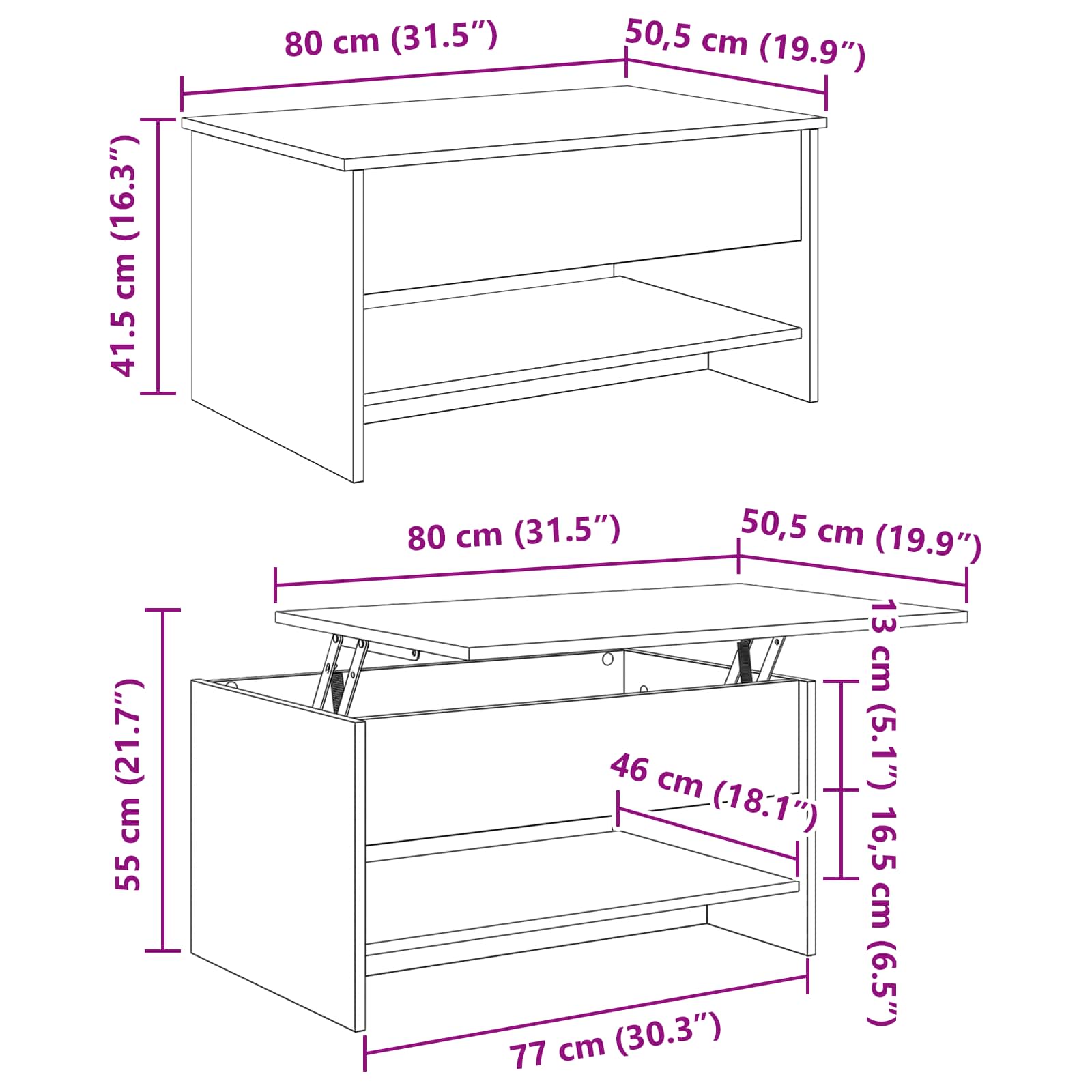 Table basse Bois Ancien 80 x 50,5 x 41,5 cm Bois d'ingénierie - XIOS