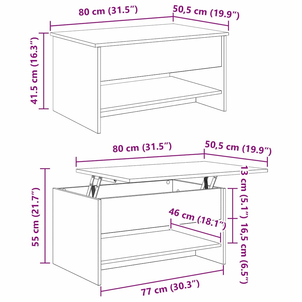 Table basse Chêne noir 80 x 50,5 x 41,5 cm Bois d'ingénierie - XIOS