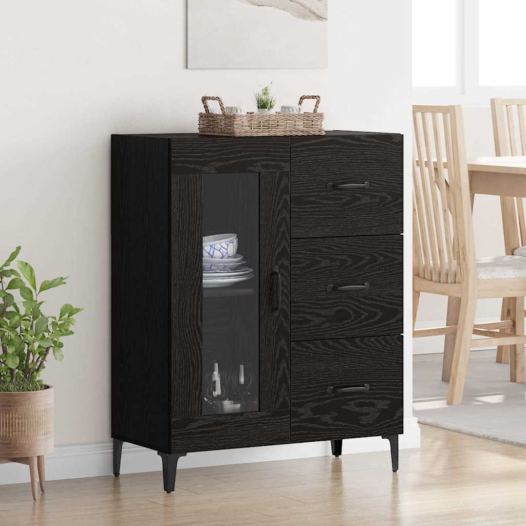 Buffet Chêne noir 69,5 x 34 x 90 cm Bois d'ingénierie et fer - XIOS