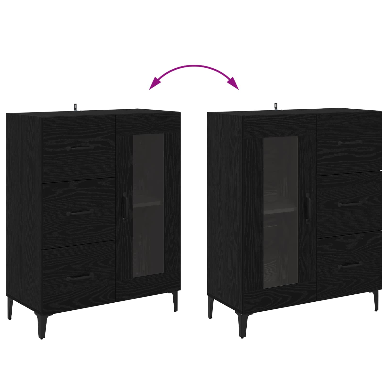 Buffet Chêne noir 69,5 x 34 x 90 cm Bois d'ingénierie et fer - XIOS