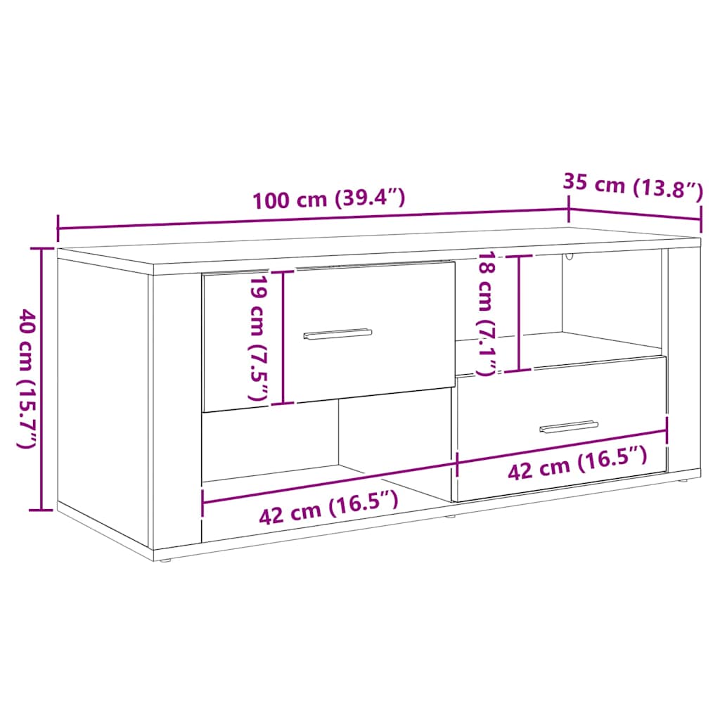 Meuble TV Chêne artisanal 100 x 35 x 40 cm Bois d'ingénierie - XIOS