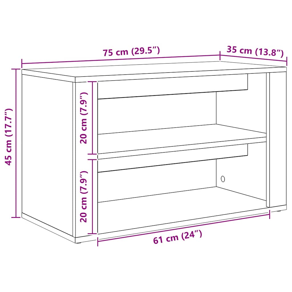 Rack à chaussures avec étagère chêne artisanal 75 x 35 x 45 cm - XIOS
