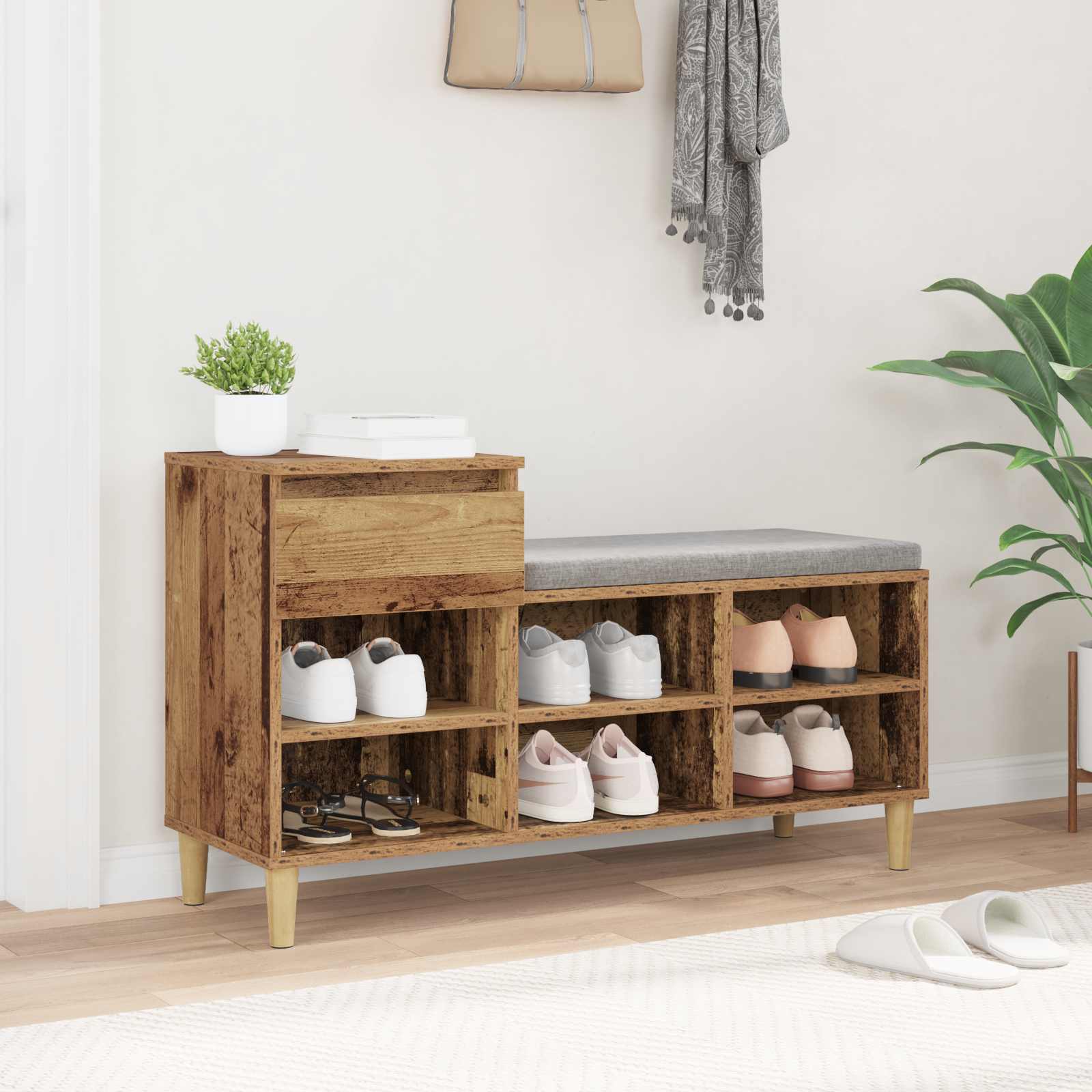 Cabinet à chaussures avec tiroir Bois ancien 102 x 36 x 60 cm - XIOS