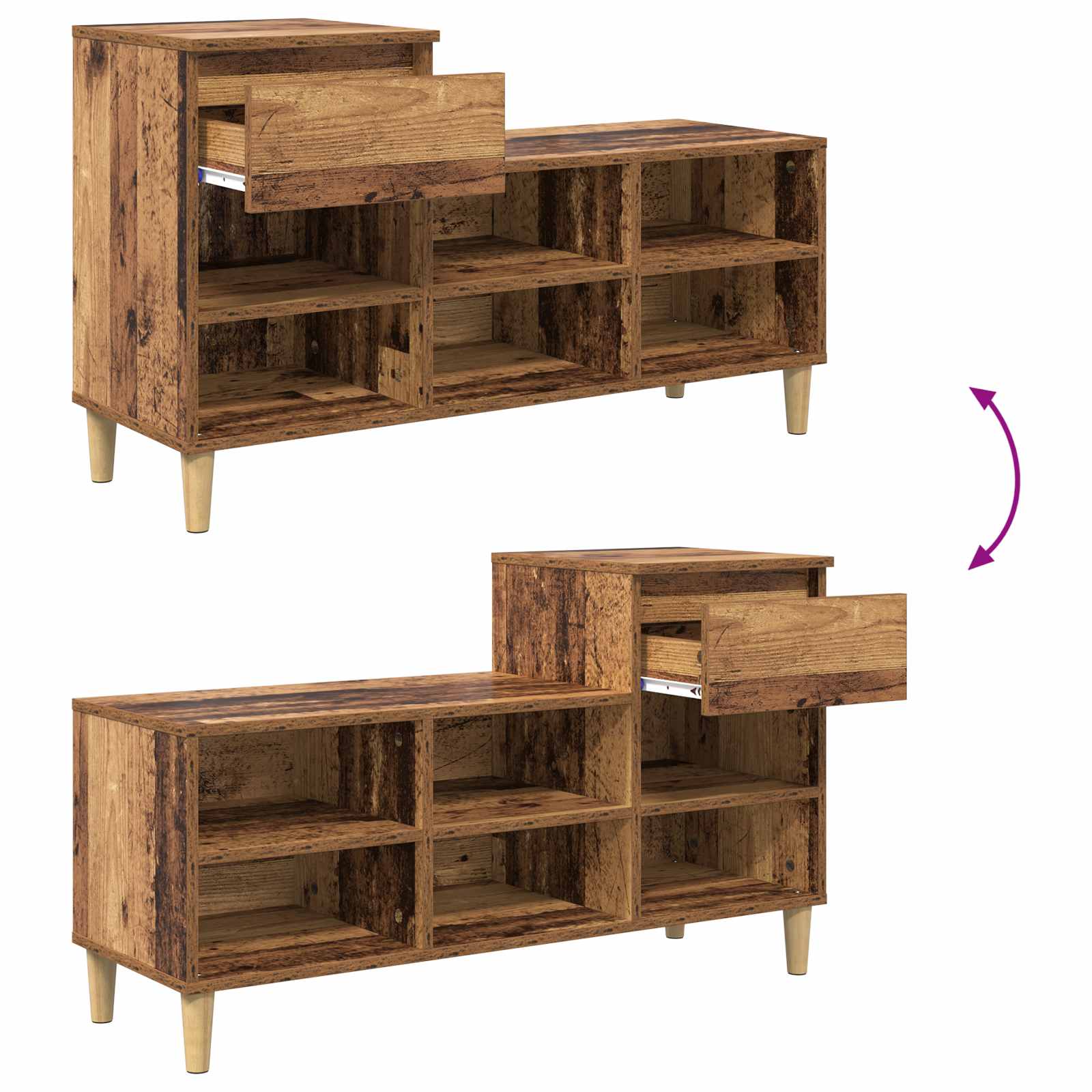 Cabinet à chaussures avec tiroir Bois ancien 102 x 36 x 60 cm - XIOS