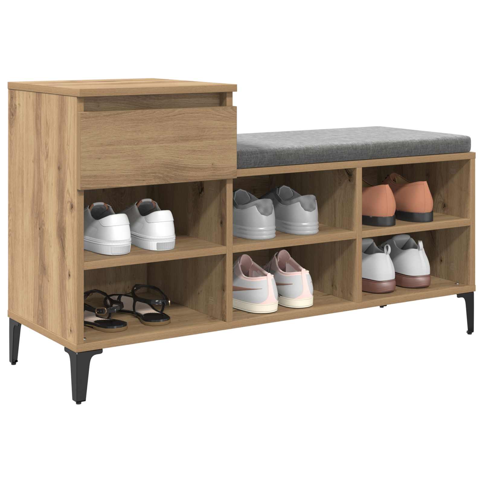 Cabinet à chaussures chêne artisanal 102 x 36 x 60 cm - XIOS