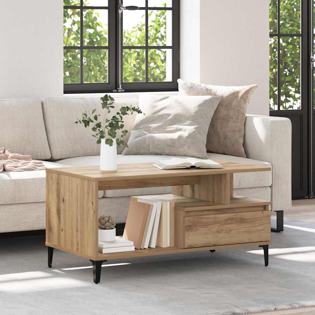 Table basse Chêne artisanal 90 x 49 x 45 cm Bois d'ingénierie - XIOS
