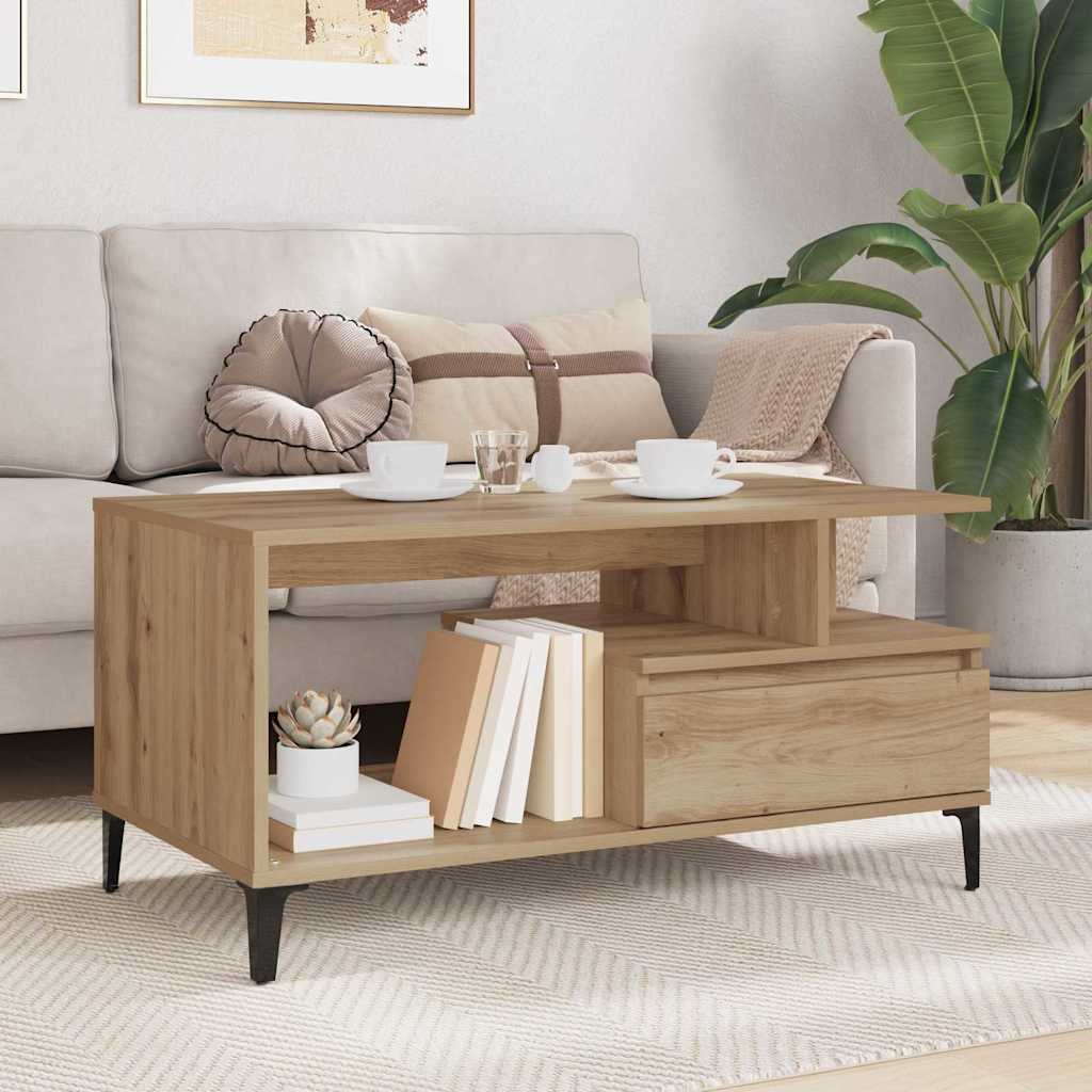 Table basse Chêne artisanal 90 x 49 x 45 cm Bois d'ingénierie - XIOS