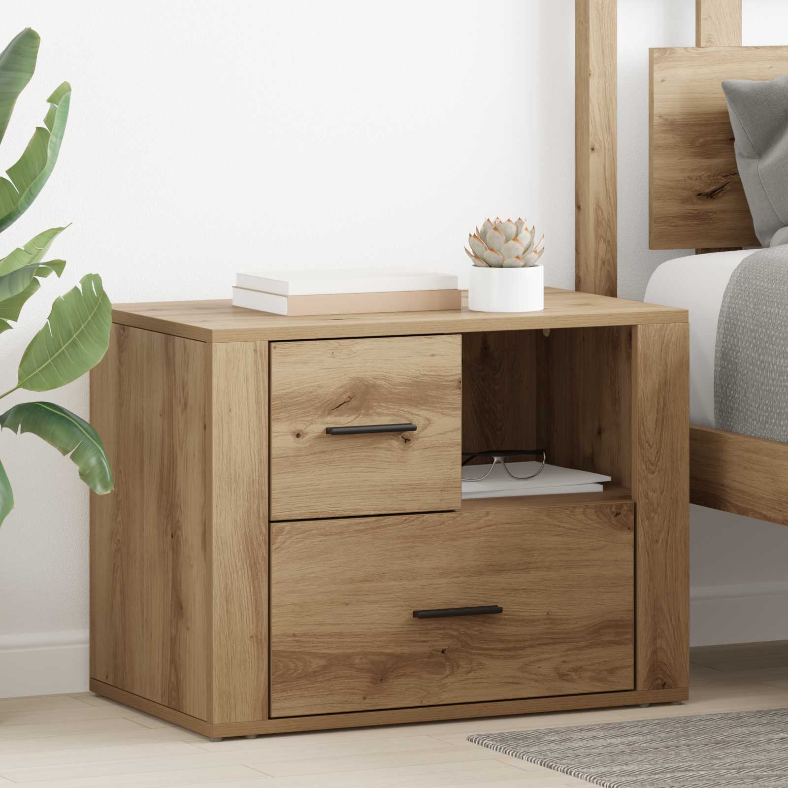 Cabinet de chevet avec tiroir Chêne artisanal 35 x 60 x 50 cm - XIOS