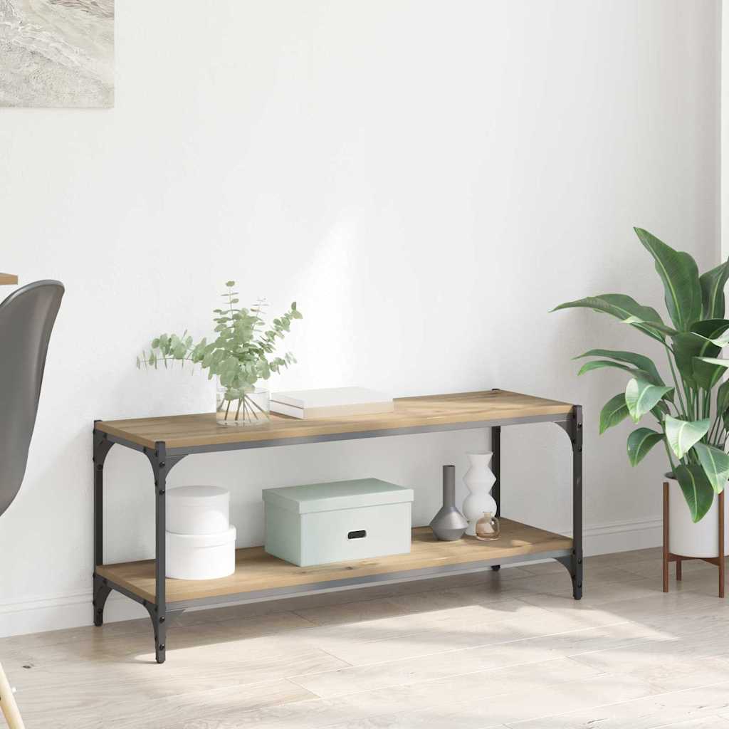 Meuble TV Chêne artisanal 100x33x41cm Bois d'ingénierie et fer - XIOS