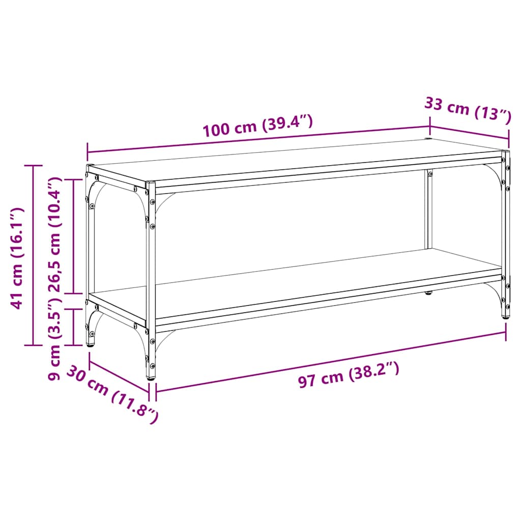 Meuble TV Chêne artisanal 100x33x41cm Bois d'ingénierie et fer - XIOS
