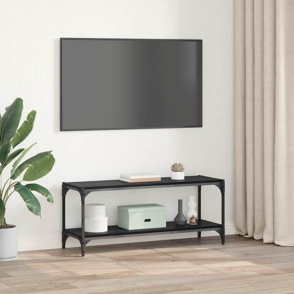 Meuble TV Chêne noir 100x33x41cm Bois d'ingénierie et fer - XIOS