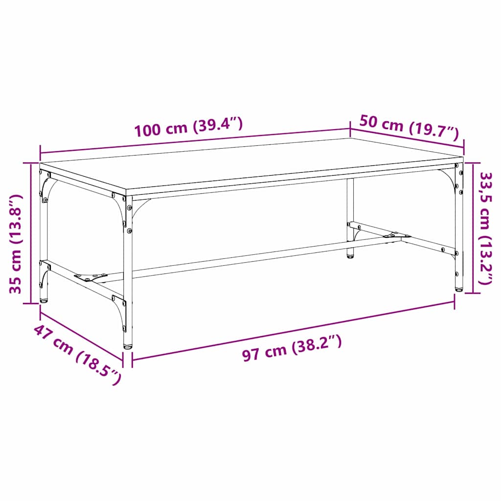 Table basse Chêne artisanal 100 x 50 x 35 cm Bois d'ingénierie