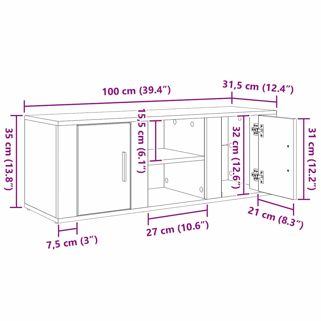 Meuble TV Chêne artisanal 100 x 31,5 x 35 cm Bois d'ingénierie - XIOS