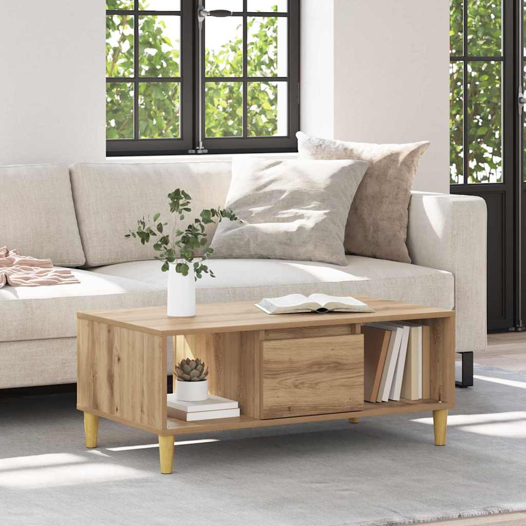 Table basse Chêne artisanal 90 x 50 x 26,5 cm Bois d'ingénierie - XIOS