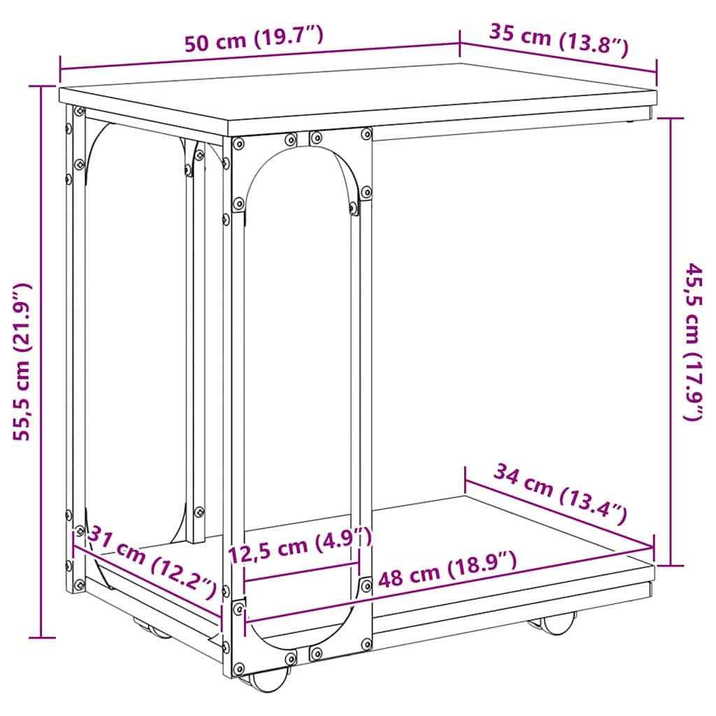 Table d'appoint avec étagère Chêne artisanal 50 x 35 x 55,5 cm - XIOS