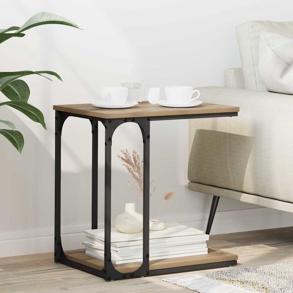 Table d'appoint avec étagère chêne artisanal 50 x 35 x 52 cm - XIOS