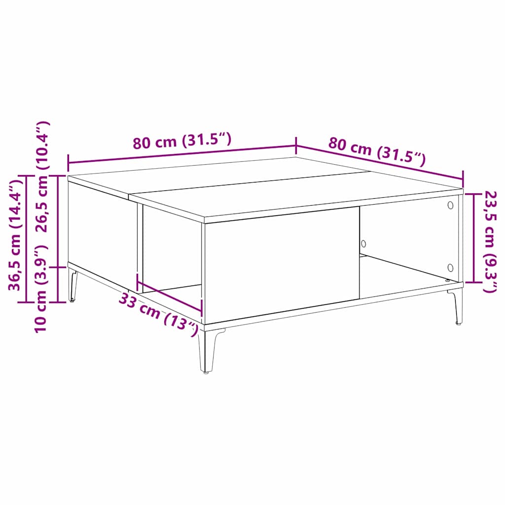 Table basse Chêne artisanal 80 x 80 x 36,5 cm Bois d'ingénierie - XIOS